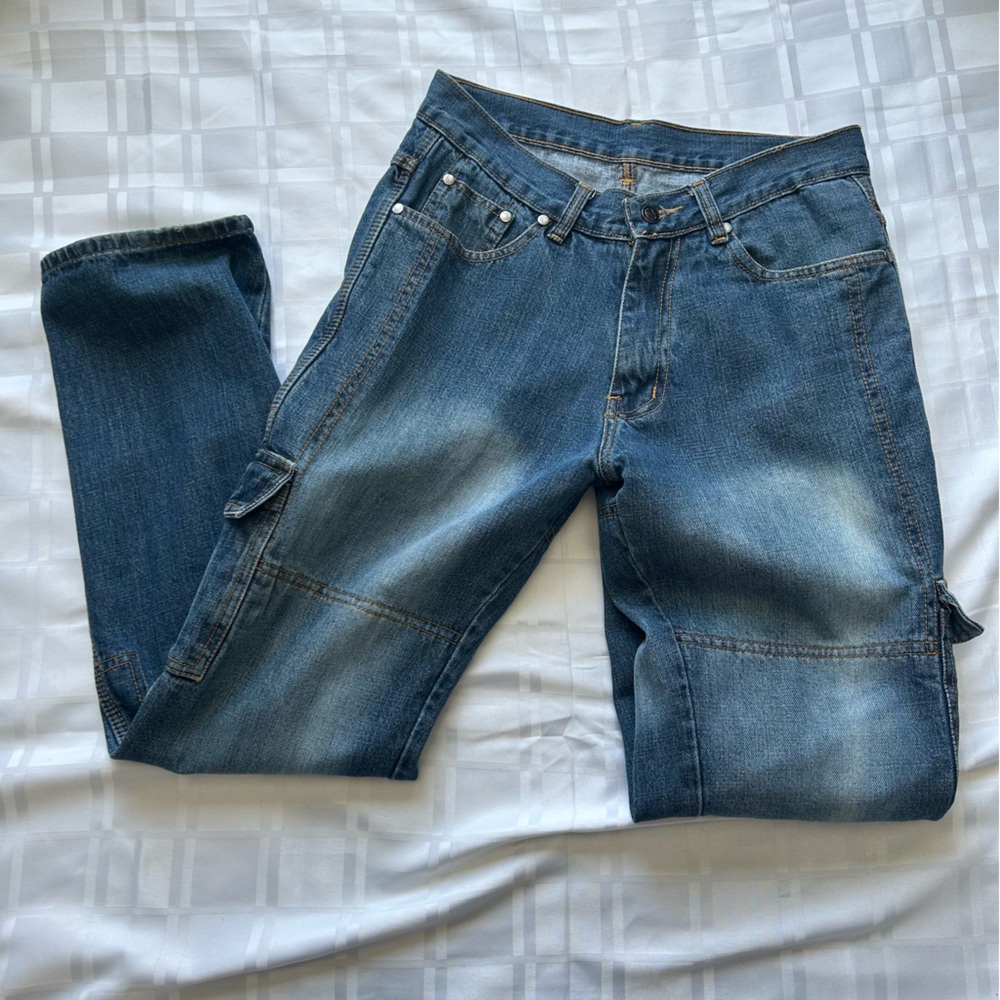 Men's Vintage Straight Leg Cargo Blue Denim Skater Jeans